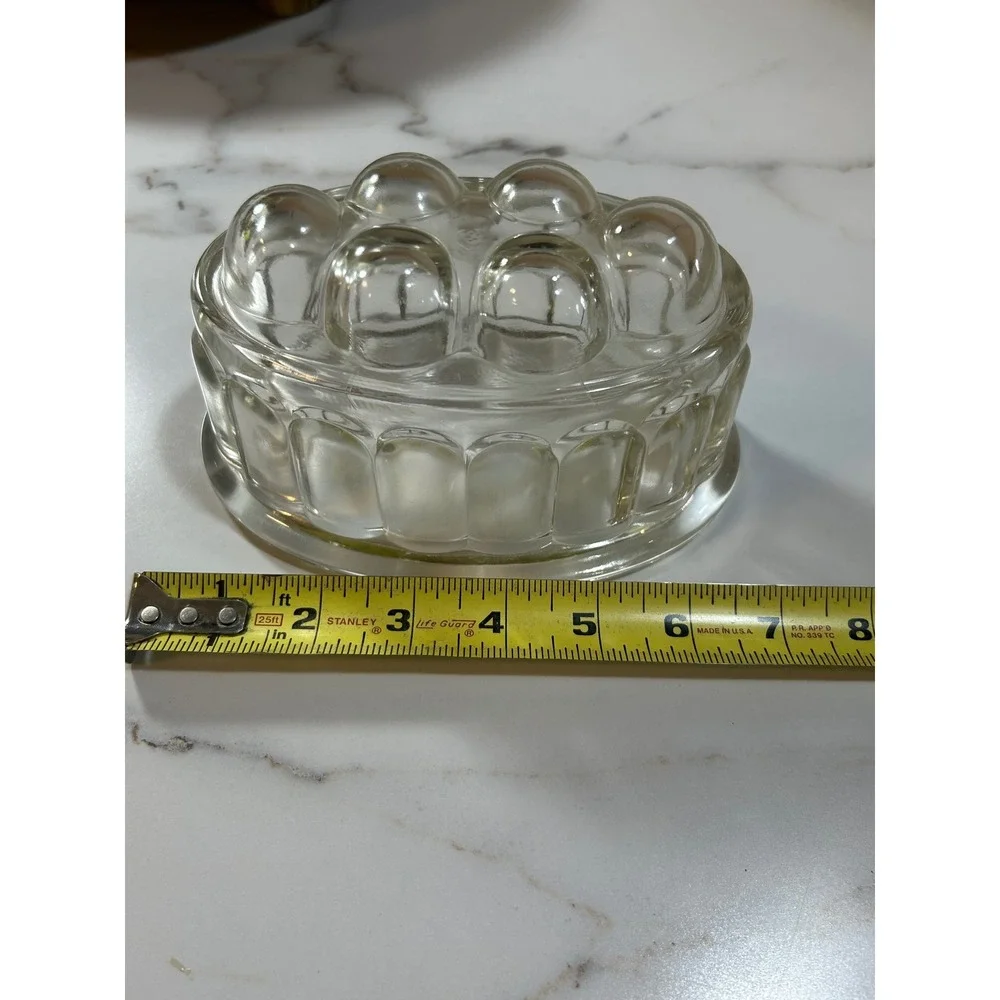 Vintage Clear Pressed Glass Oval Jelly Butter Mold Fluted‎ Bubble Top Farmhouse